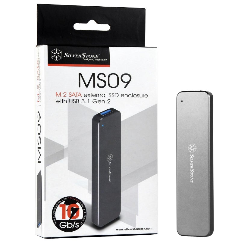 SilverStone Technology M.2 SATA SSD to USB 3.1 Gen 2 Enclosure with Retractable Aluminum USB Type-A Housing in Charcoal Gray MS09C - Image 1